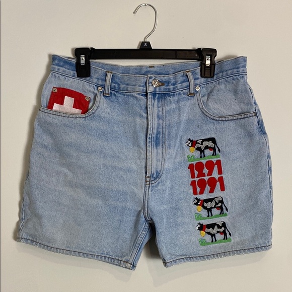 Vintage Michel Jordi Denim Short Swith Ethno Fever Vintage Embroidered 40 XL - Picture 1 of 10
